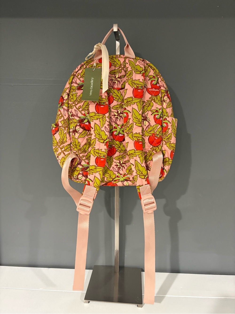 Vera Bradley Pink Backpack with Red Floral Print and Green Leaves - Picture 4 of 4